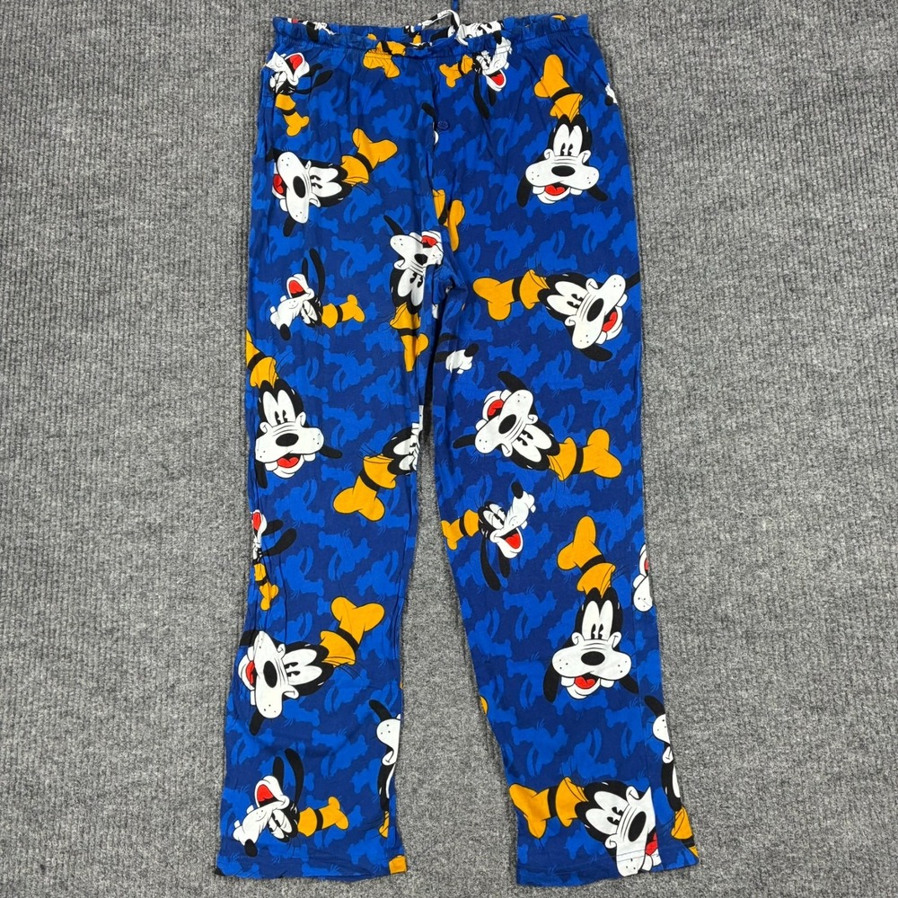 Disney Goofy Mens Pajama Pants Large Blue All Over Print 100% Cotton Lounge